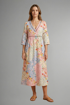 Women’s Maxi Dress with V Neckline and Patchwork Print