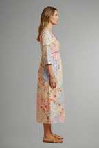 Women’s Maxi Dress with V Neckline and Patchwork Print