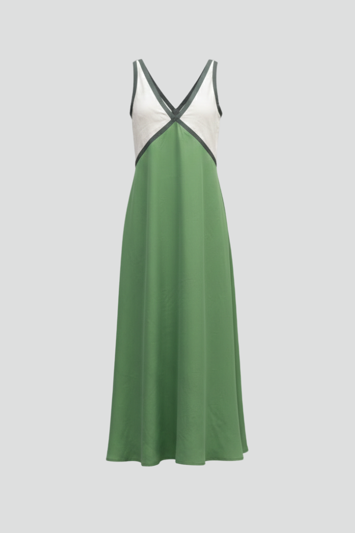 Women’s Maxi Dress with V Neckline and Sleeveless Cut