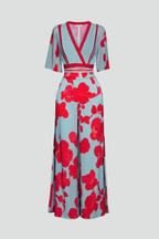 Women’s Maxi Dress with V Neckline and Sleeves