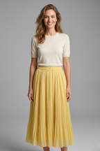 Women's Maxi Skirt with Elastic Waistband and Pleated Surface