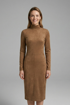 Women’s Midi Dress with High Neck and Long Sleeves