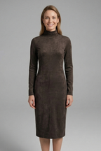 Women’s Midi Dress with High Neck and Long Sleeves