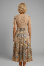 Women’s Midi Dress with Lace Detail and V Neck