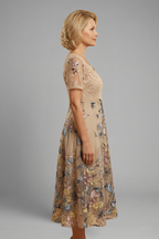Women’s Midi Dress with Lace Detail and V Neck