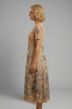 Women’s Midi Dress with Lace Detail and V Neck