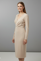 Women’s Midi Dress with Lace Sleeves and V Neckline
