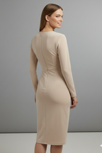 Women’s Midi Dress with Lace Sleeves and V Neckline