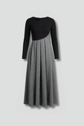 Women’s Midi Dress with Long Sleeves and Two Tone Design