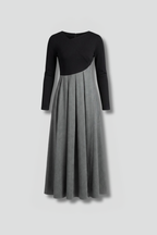 Women’s Midi Dress with Long Sleeves and Two Tone Design