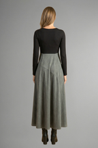 Women’s Midi Dress with Long Sleeves and Two Tone Design