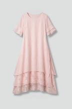 Women’s Midi Dress with Open Neckline and Flowing Skirt