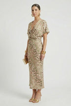 Women’s Midi Dress with Pleated Skirt and Floral Print