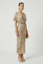 Women’s Midi Dress with Pleated Skirt and Floral Print