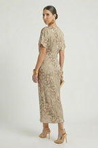 Women’s Midi Dress with Pleated Skirt and Floral Print