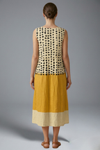 Women’s Midi Dress with Polka Pattern and Colourblock Design