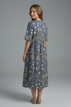 Women’s Midi Dress with Round Neck and Floral Print