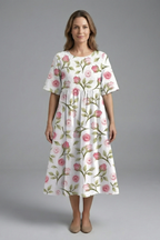 Women’s Midi Dress with Round Neck and Floral Print