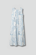Women’s Midi Dress with Round Neck and Leaf Pattern