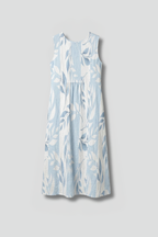 Women’s Midi Dress with Round Neck and Leaf Pattern