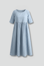 Women’s Midi Dress with Round Neck and Short Sleeves