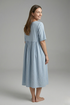 Women’s Midi Dress with Round Neck and Short Sleeves