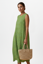 Women’s Midi Dress with Round Neck and Sleeveless Design