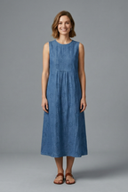 Women’s Midi Dress with Round Neck and Sleeveless Design