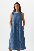 Women’s Midi Dress with Round Neck and Sleeveless Design