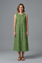 Women’s Midi Dress with Round Neck and Sleeveless Design