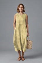 Women’s Midi Dress with Round Neck and Sleeveless Design