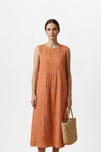 Women’s Midi Dress with Round Neck and Sleeveless Design