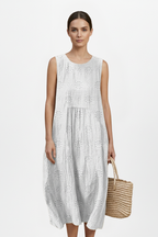 Women’s Midi Dress with Round Neck and Sleeveless Design