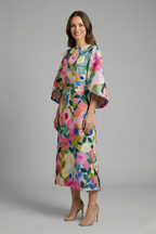 Women’s Midi Dress with Round Neck and Wide Sleeves