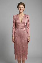 Women’s Midi Dress with Round Neck and Wide Sleeves