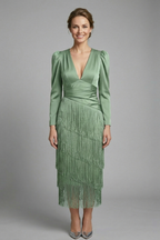 Women’s Midi Dress with Round Neck and Wide Sleeves