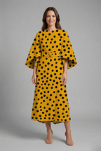 Women’s Midi Dress with Round Neck and Wide Sleeves