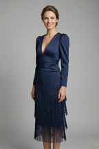 Women’s Midi Dress with Round Neck and Wide Sleeves