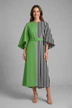 Women’s Midi Dress with Round Neck and Wide Sleeves