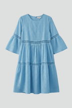 Women’s Midi Dress with Round Neckline and Long Sleeves