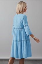 Women’s Midi Dress with Round Neckline and Long Sleeves