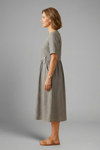 Women’s Midi Dress with Round Neckline and Loose Fit