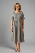 Women’s Midi Dress with Round Neckline and Loose Fit
