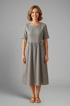 Women’s Midi Dress with Round Neckline and Loose Fit