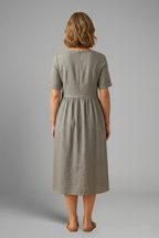Women’s Midi Dress with Round Neckline and Loose Fit