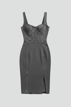 Women’s Midi Dress with Round Neckline and Sleeveless Cut
