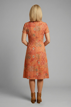 Women’s Midi Dress with Short Sleeves and Printed Surface