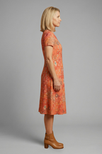 Women’s Midi Dress with Short Sleeves and Printed Surface