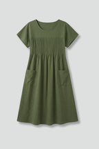 Women’s Midi Dress with Short Sleeves and Side Pockets