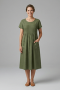 Women’s Midi Dress with Short Sleeves and Side Pockets